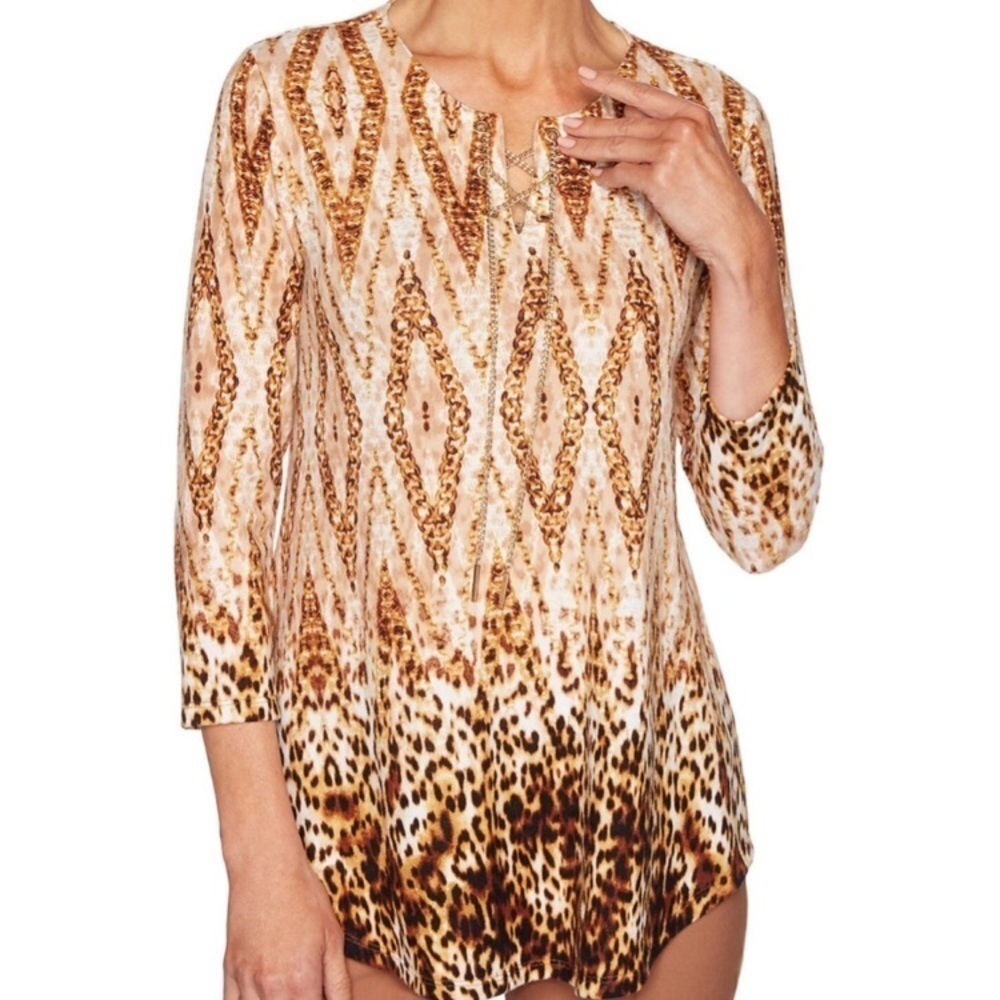 NWT Ruby Rd. Chain Animal Print Leopard Top PXL